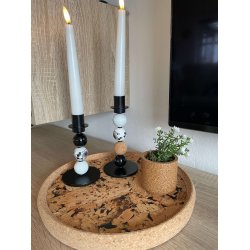 Rund bakke i kork med sort m�nster