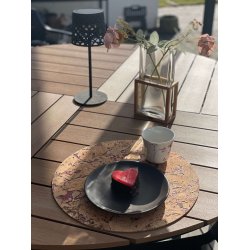 D�kkeserviet i naturkork med r�dt m�nster, rund, 36 cm