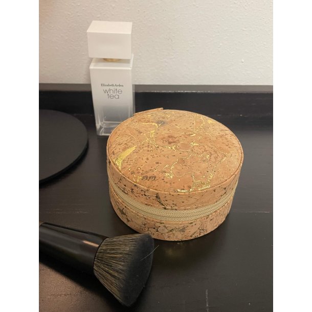 Smykkeskrin i kork med guldnister, rund