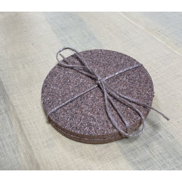 Glasbrikker i kork, natur, runde, 4 stk