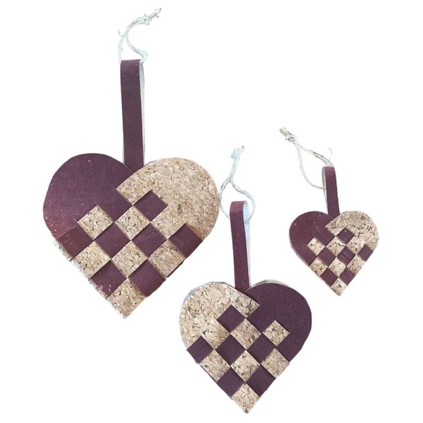 Eiki flettet julehjerte i kork, mrkerd/natur