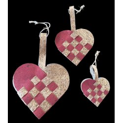 Eiki flettet julehjerte i kork, rd/natur