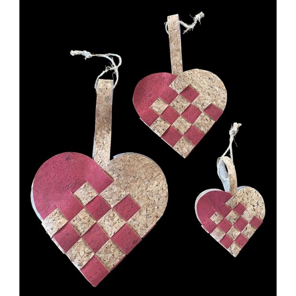 Eiki flettet julehjerte i kork, rd/natur