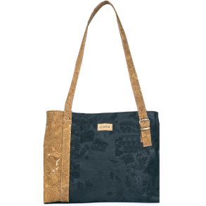 Shopperbag i sort og cognacfarvet kork