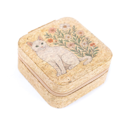 Smykkeskrin i natur kork med kattemotiv