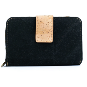 Pung i kork, sort med knap i natur