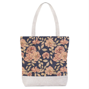 Shopperbag i tekstil og kork med blomsterm�nster