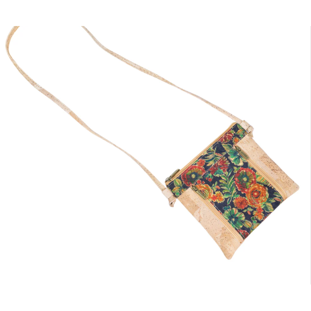 Lille skuldertaske i natur med blomsterm�nster