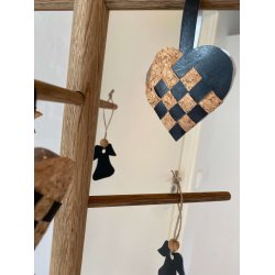 Eiki flettet julehjerte i kork, sort/natur