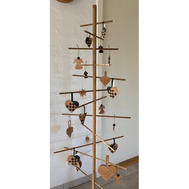 Eiki flettet julehjerte i kork, sort/natur