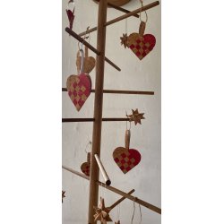 Eiki flettet julehjerte i kork, rd/natur