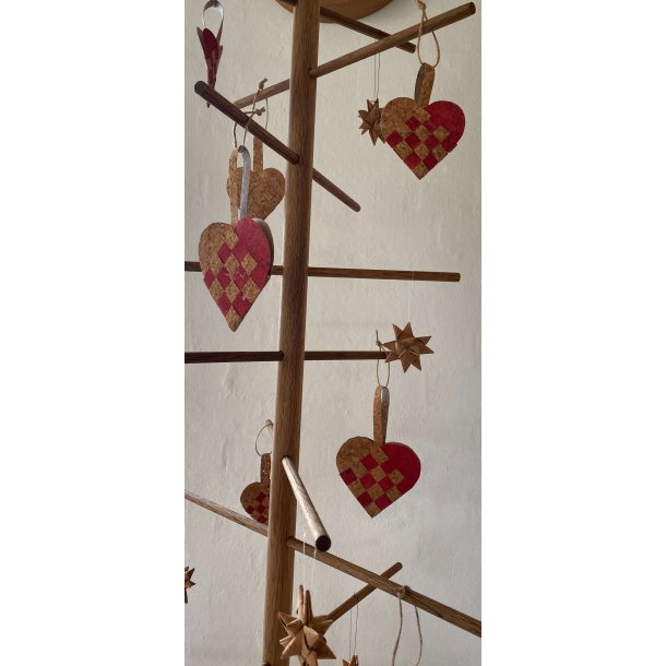 Eiki flettet julehjerte i kork, rd/natur