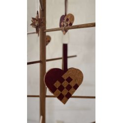 Eiki flettet julehjerte i kork, mrkerd/natur