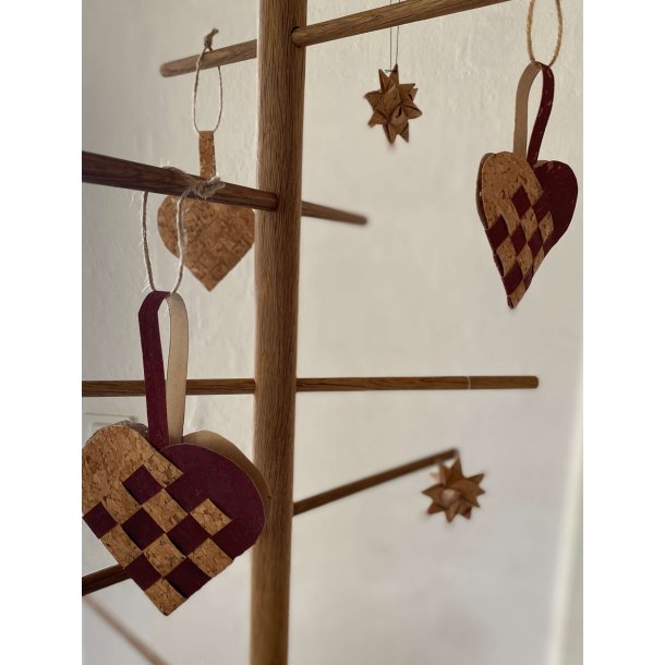 Eiki flettet julehjerte i kork, mrkerd/natur
