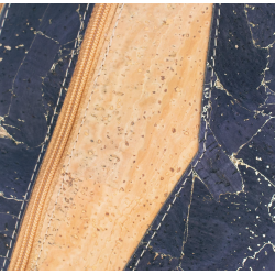 Lille taske i natur kork og m�rkebl�t kork med guldm�nster