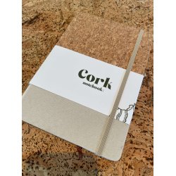 Notesbog i kork med natur og hvid/gr
