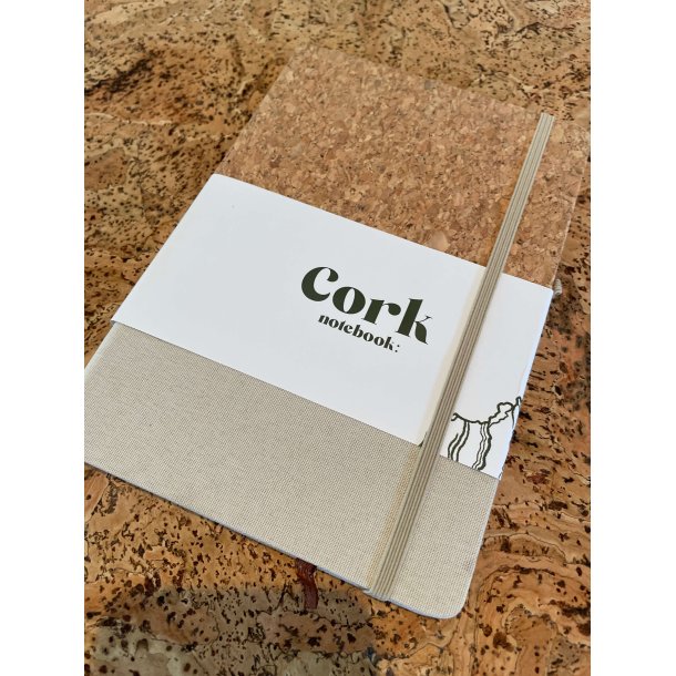Notesbog i kork med natur og hvid/gr