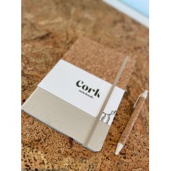 Notesbog i kork med natur og hvid/gr