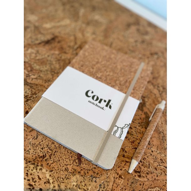 Notesbog i kork med natur og hvid/gr