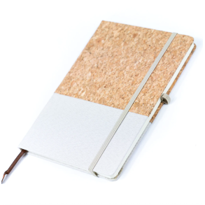 Notesbog i kork med natur og hvid/gr