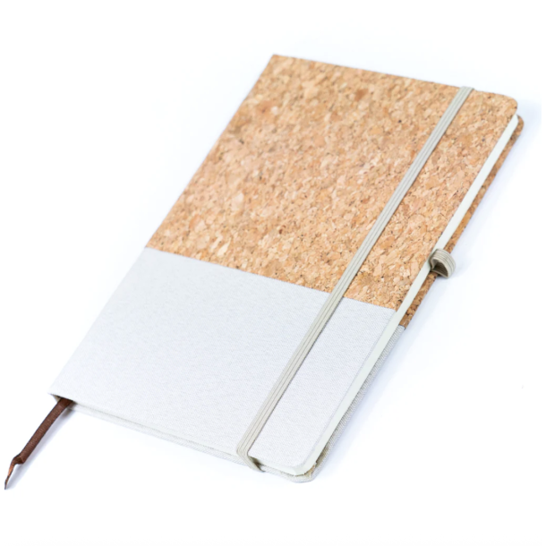 Notesbog i kork med natur og hvid/gr