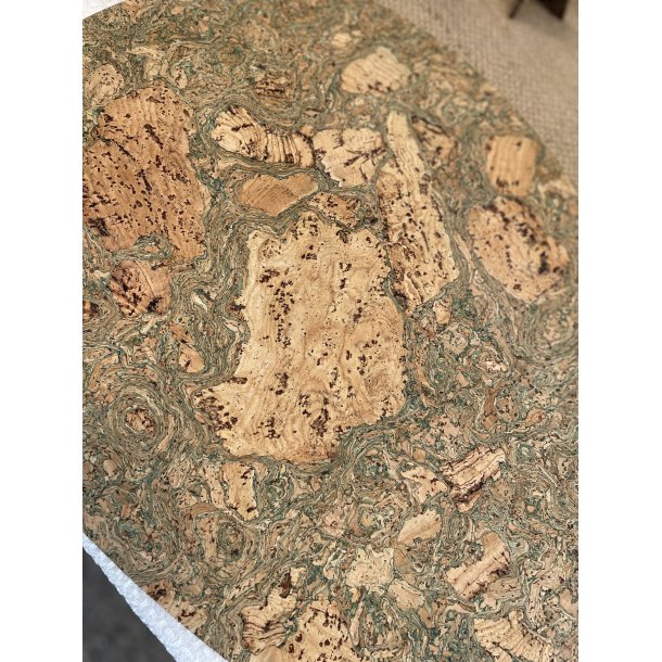 Dkkeserviet i natur kork med grnt mnster, oval