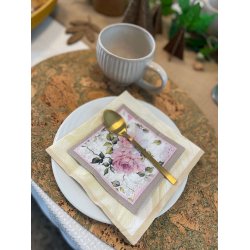 Dkkeserviet i natur kork med grnt mnster, oval