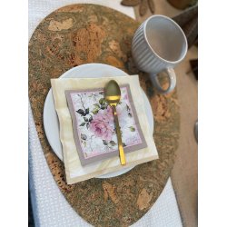 Dkkeserviet i natur kork med grnt mnster, oval