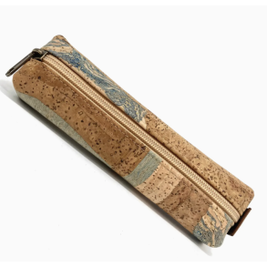 Penalhus i naturkork med blligt mnster, rundt