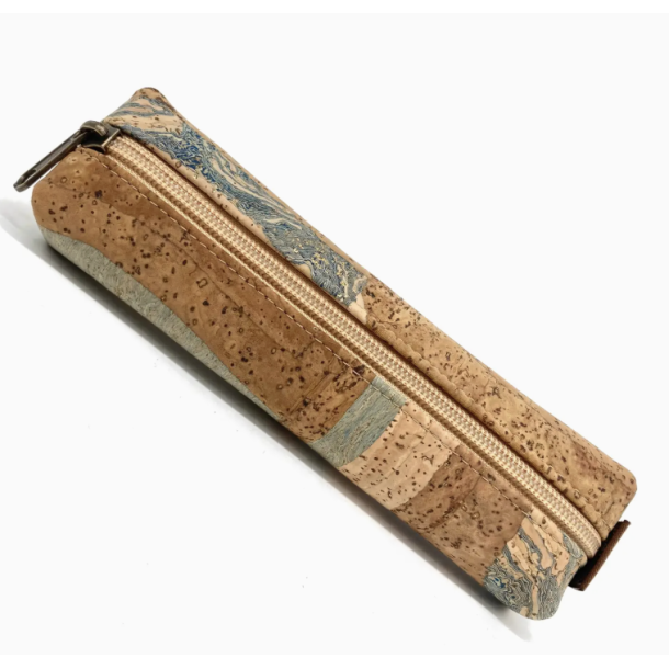 Penalhus i naturkork med blligt mnster, rundt