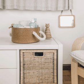 Kurv i kork med bldt reb af bomuld, stor