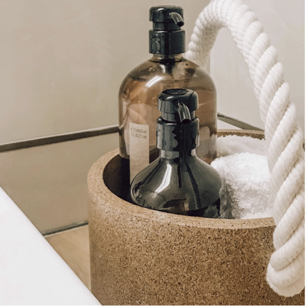 Kurv i kork med bldt reb af bomuld, lille