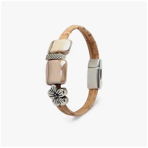 Armbnd i kork med beige perler