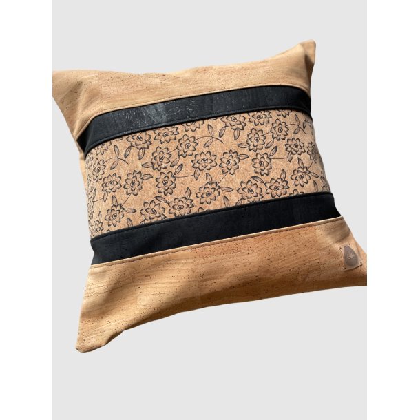 Eiki pude i korkl�der, natur og sorte nuancer med 5 striber