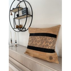 Eiki pude i korkl�der, natur og sorte nuancer med 5 striber