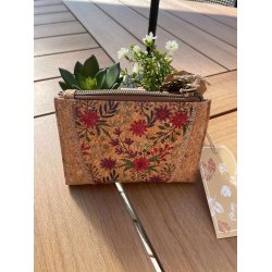 Pung i naturkork med blomstermnster