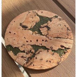 Glasbrikker i natur kork med gr�nt m�nster, runde, 4 stk.