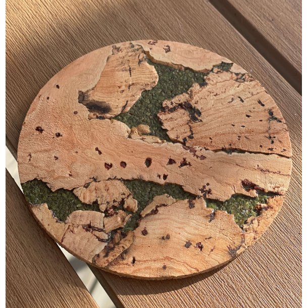 Glasbrikker i natur kork med gr�nt m�nster, runde, 4 stk.