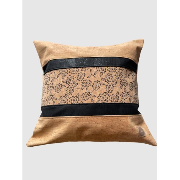 Eiki pude i korkl�der, natur og sorte nuancer med 5 striber