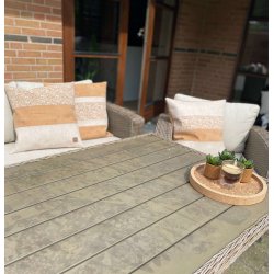 Eiki pude i kork, natur og hvide nuancer med 3 striber