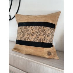 Eiki pude i korkl�der, natur og sorte nuancer med 5 striber