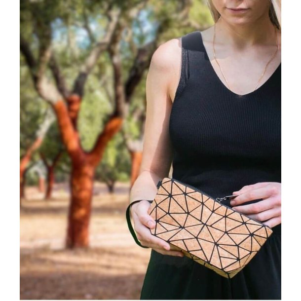 Makeup taske i kork med sort m�nster