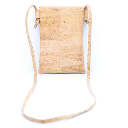 Mobiltaske i kork, natur/grn med guldmnster