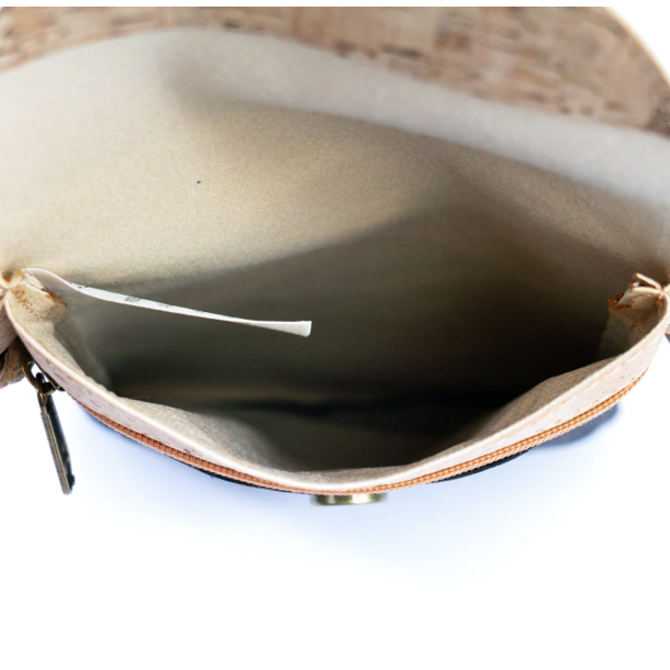 Mobiltaske i kork, natur/grn med guldmnster