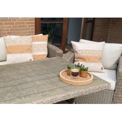 Eiki pude i kork, natur og hvide nuancer med 5 striber