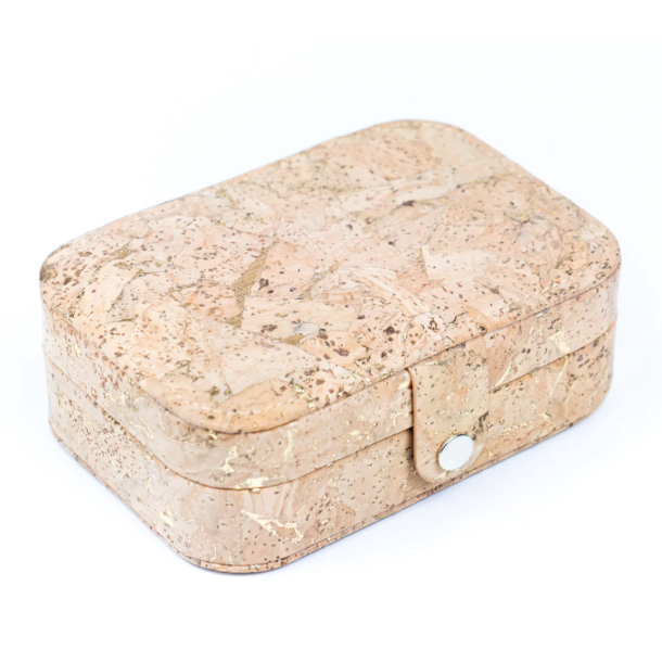 Smykkeskrin i kork med guldnister, aflang