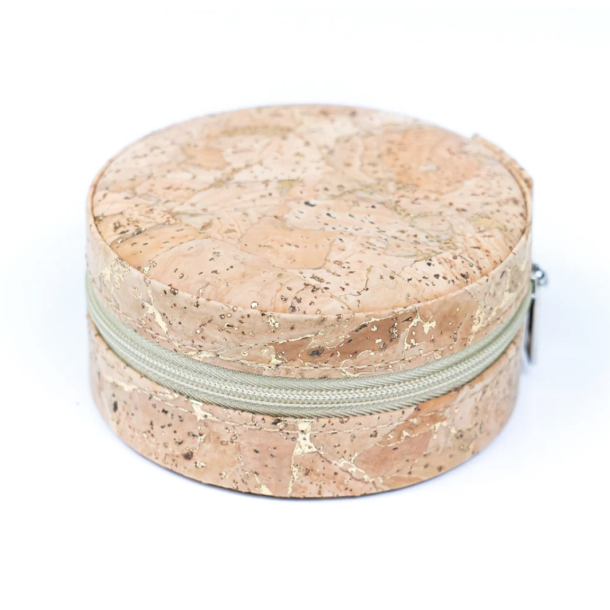 Smykkeskrin i kork med guldnister, rund