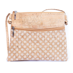 Taske i kork med hvidt blomsterm�nster
