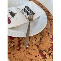 Dkkeserviet i naturfarve med rdt mnster, oval