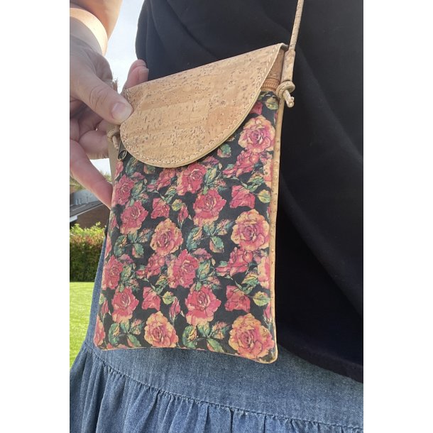 Mobiltaske i kork med blomsterm�nster